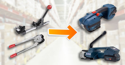 5 Beneficios de cambiarte a una máquina enzunchadora automática a batería, y dejar el enzunchado manual