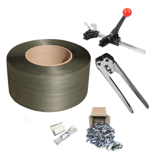 PACK PP BLACK EMBALATE (Rollo Zuncho, Tensador, Tenaza, Sellos más REGALO)