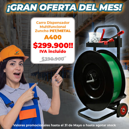 Carro Dispensador Multifuncional Zuncho PET/METAL A400