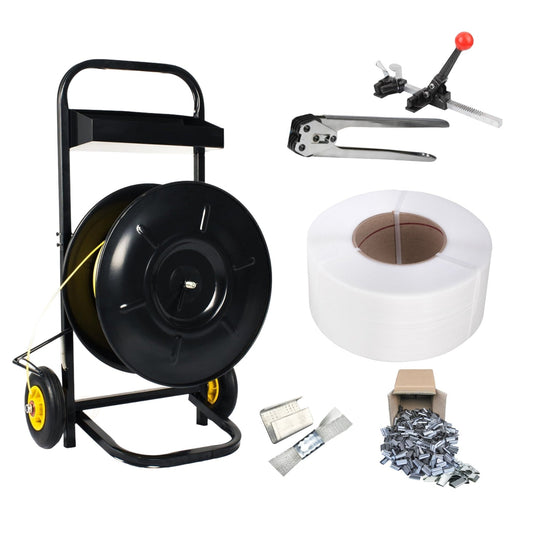 PACK PP FULL EMBÁLATE (Rollo Zuncho, Dispensador, Tensador, Tenaza, sellos y REGALO de protección)